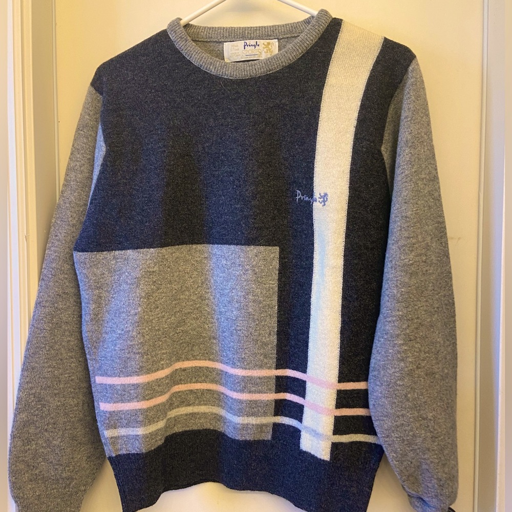 PRINGLE SPORTS SCOTTLAND WOOL VINTAGE Y2K GRUNGE GREY SWEATER 38INS 97CMS